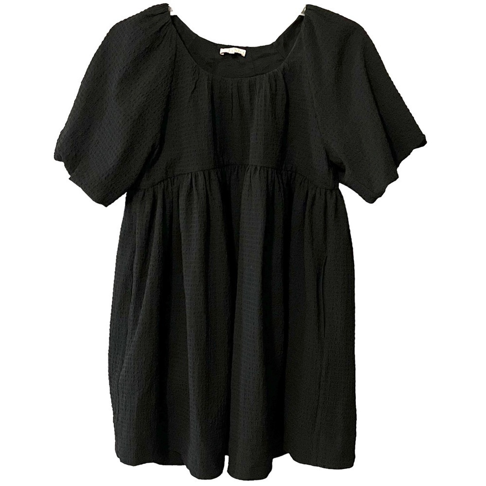 by TiMo Puff Sleeve  Babydoll Mini Dress S Black LBD whimsy goth milkmaid